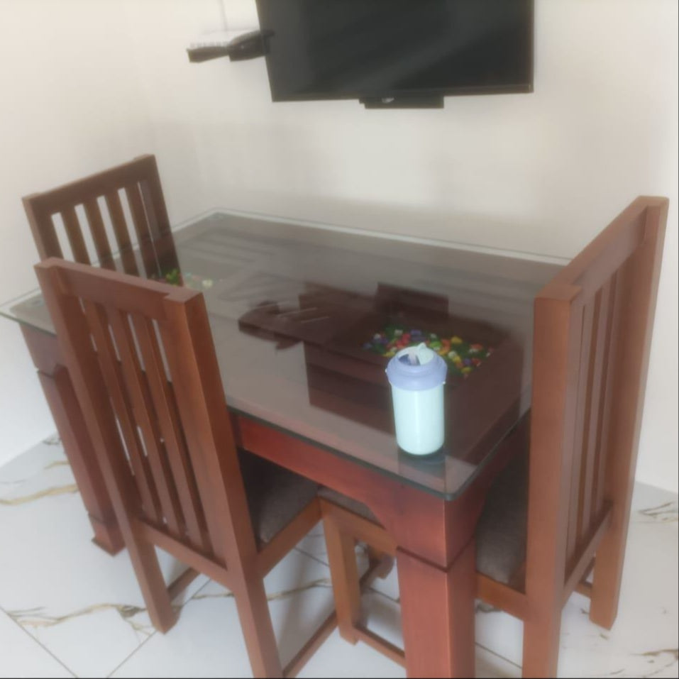 Compact Simple Design Mahogany Wood Dining Table + 4 chairs with cushion