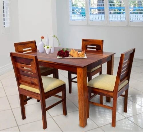 Sleek Compact Modern Teak Dining Table + 4 chairs